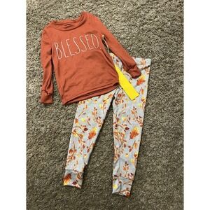 RAE DUNN Girls 2 pc Pajamas Set 'Blessed' Size 4 Fall Loungewear NWT‎